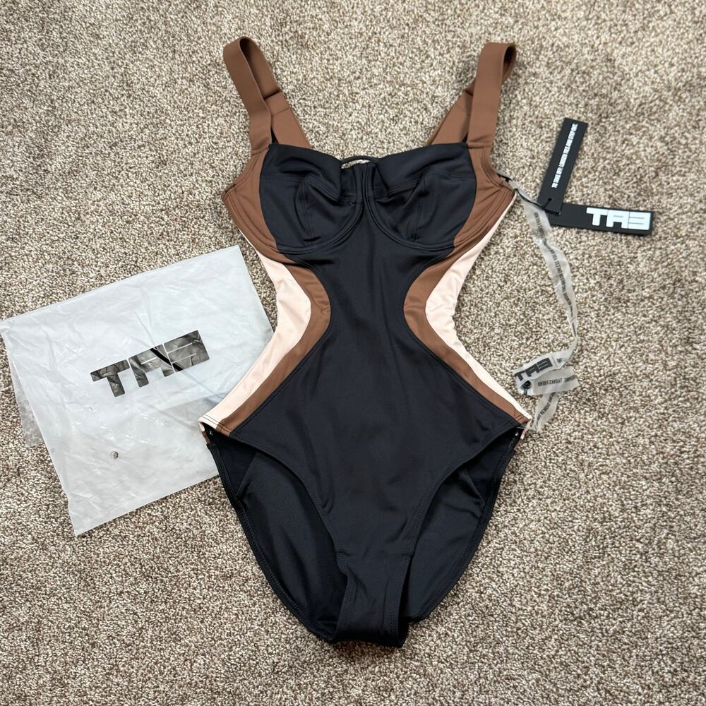 TA3 Lifty Sculpting Swimsuit Contour Black Mocha Peach XXS Reg/Long D/DD Cup NWT